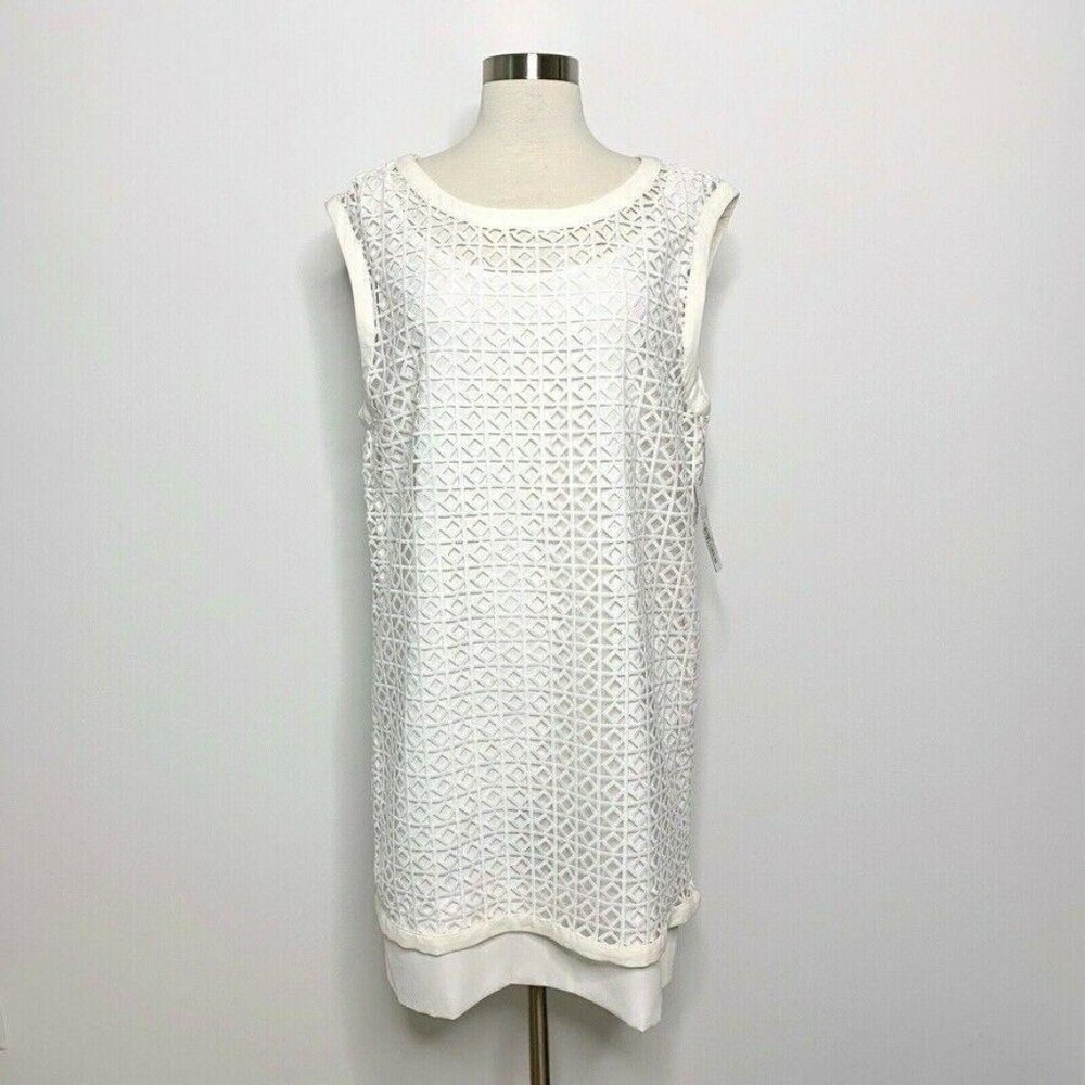 Lace Overlay White Dress Sleeveless NWT 6 Wide‎ Trim